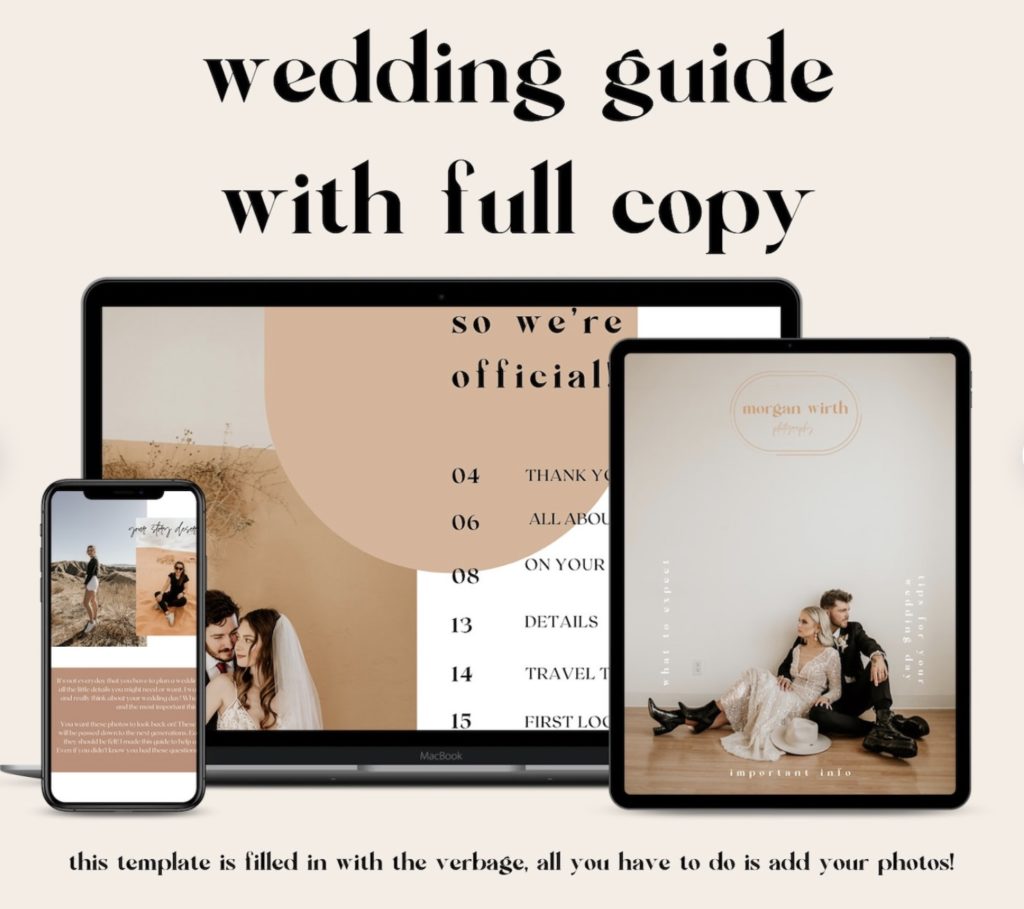 Customizable template of the wedding guide posted on Etsy