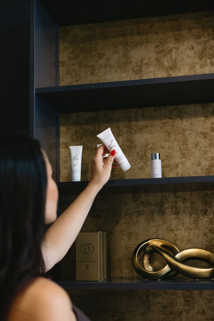 Editorial branding image of skincare product packaging for a Dallas med spa.