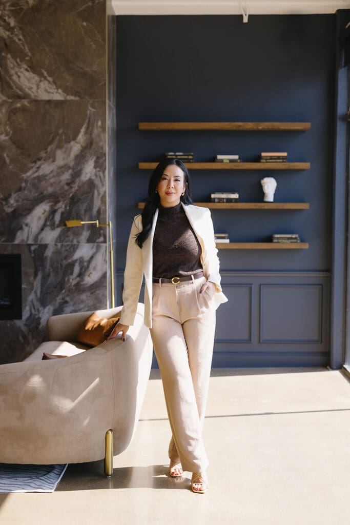 Lifestyle portrait of med spa owner in a luxury Dallas space.