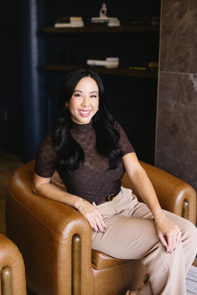 Lifestyle portrait of med spa owner in a luxury Dallas space.