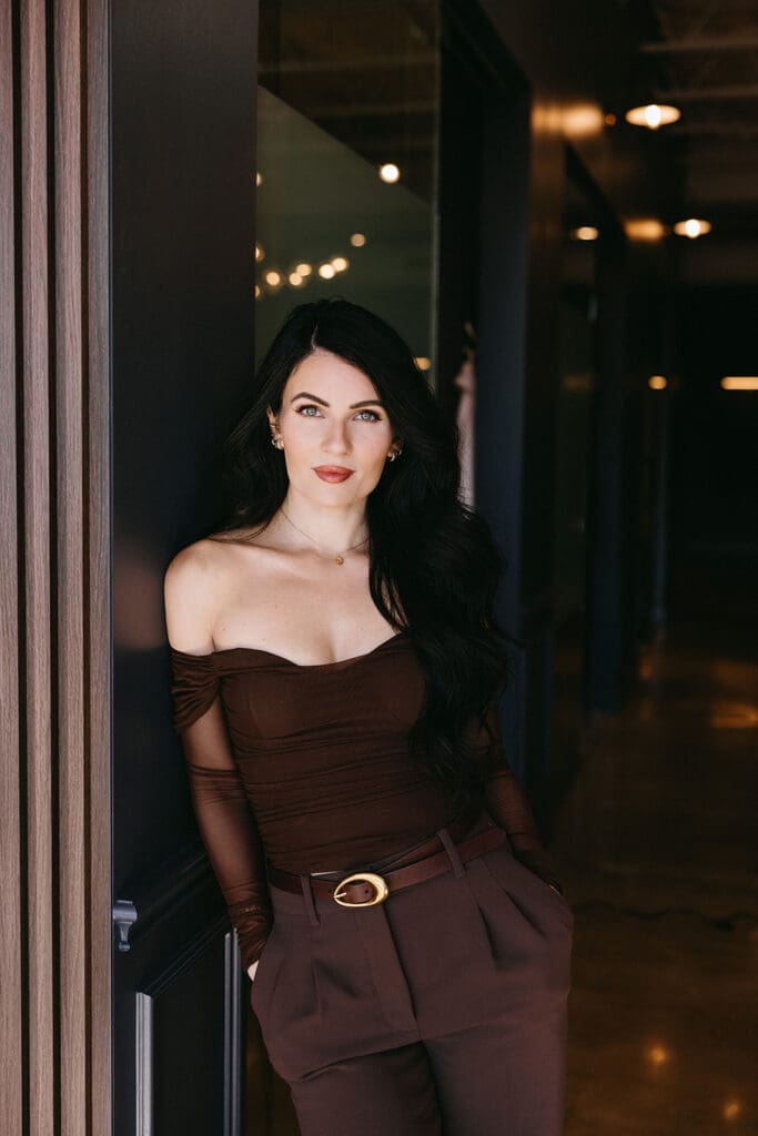 Modern lifestyle portrait of med spa team member during Dallas brand session.