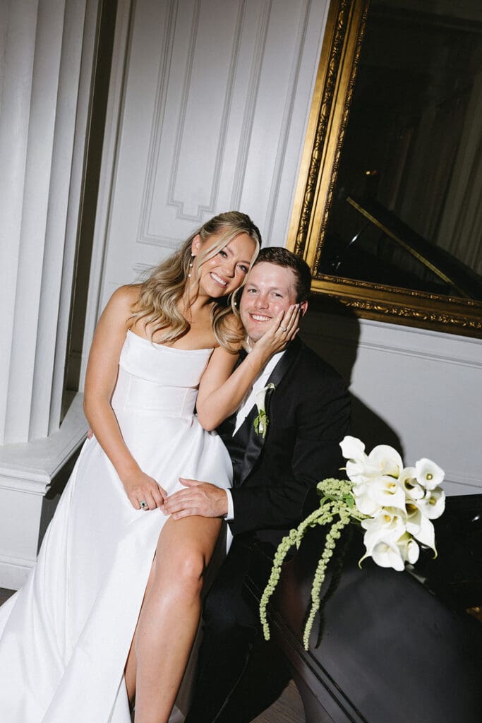 flash photos of bride and groom indoors