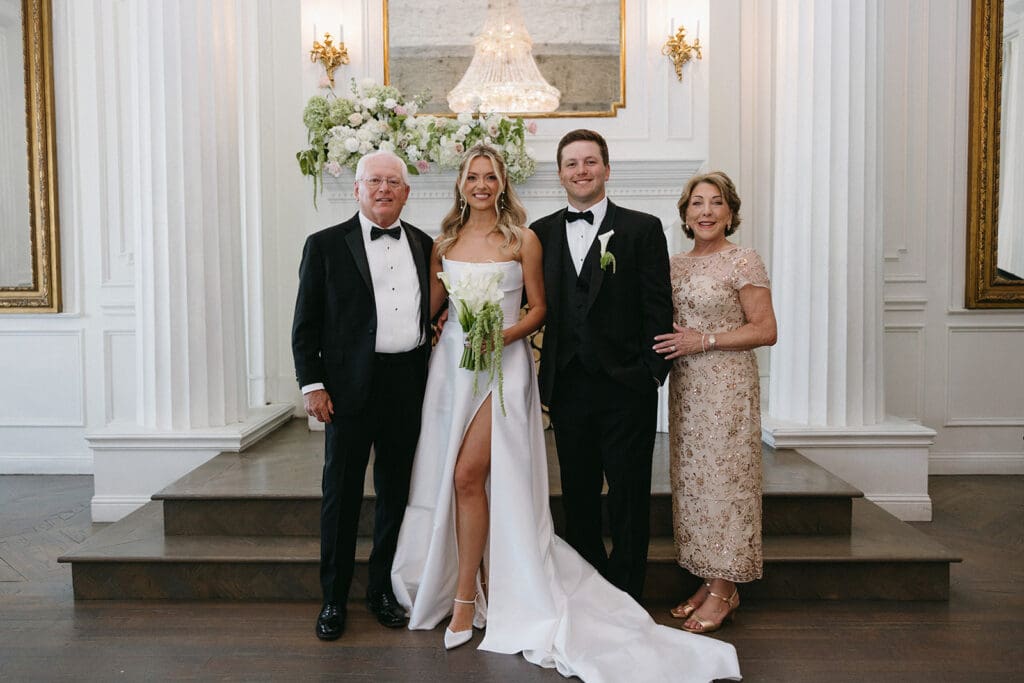 family photos on wedding day indoors