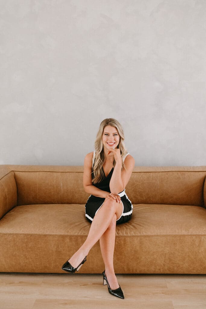 Dallas branding session featuring confident editorial portrait in minimal studio.